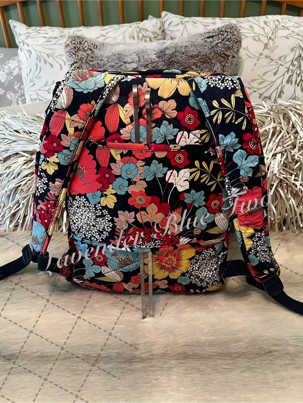 VERA BRADLEY Happy Snails 2011Large Laptop Backpack Floral Y2K Orange Yellowl